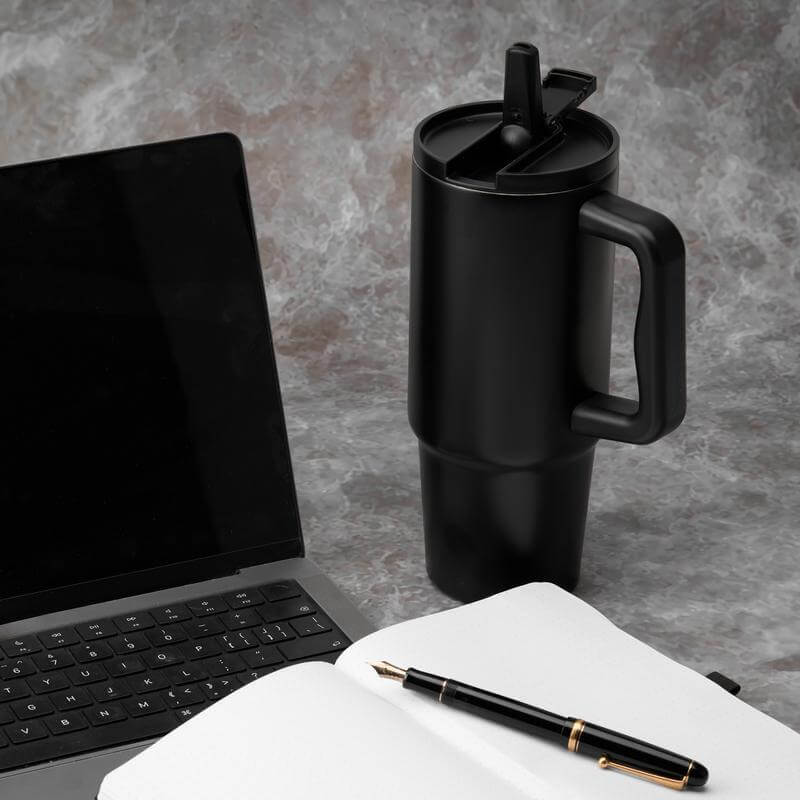 BERN 2.0 - Hans Larsen Recycled Stainless Steel Tumbler with Straw Lid - Black