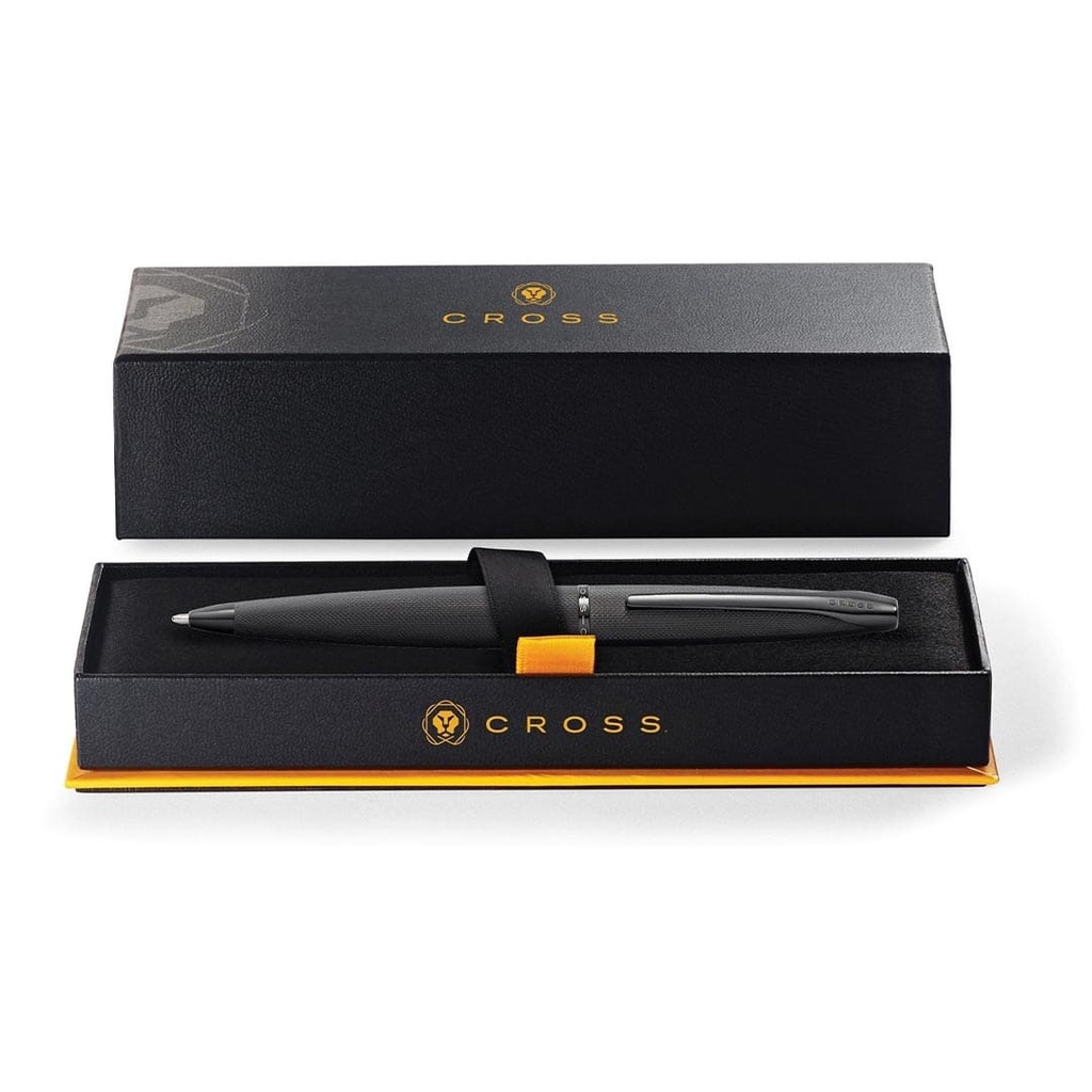Cross Atx® Brushed Black With Machine-Turned, Diamond-Pattern Engraving With Polished Black Pvd Appointments Ballpoint Pen with Blue Ink