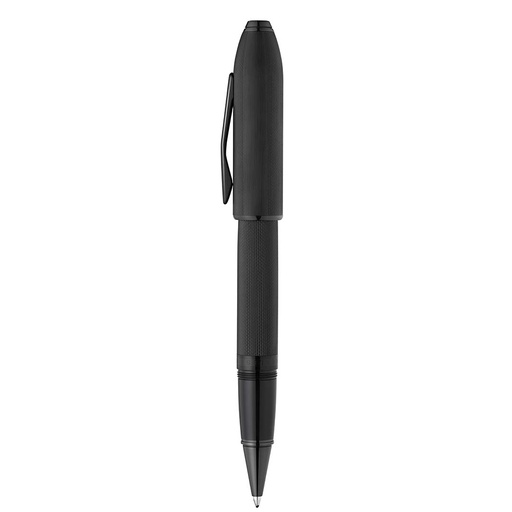 Peerless™ Polished Black PVD Engraved Diamond Pattern with Black PVD Appointments and Swarovski Crystal Rollerball Pen with Blue Ink
