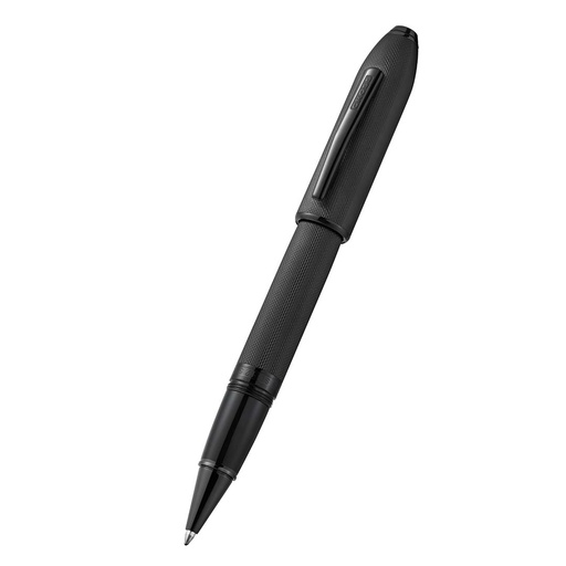Peerless™ Polished Black PVD Engraved Diamond Pattern with Black PVD Appointments and Swarovski Crystal Rollerball Pen with Blue Ink