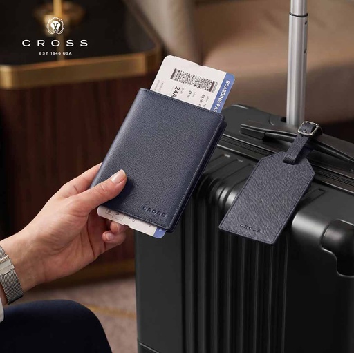 CROSS Saffiano Leather 4CC Passport Cover - Navy Blue