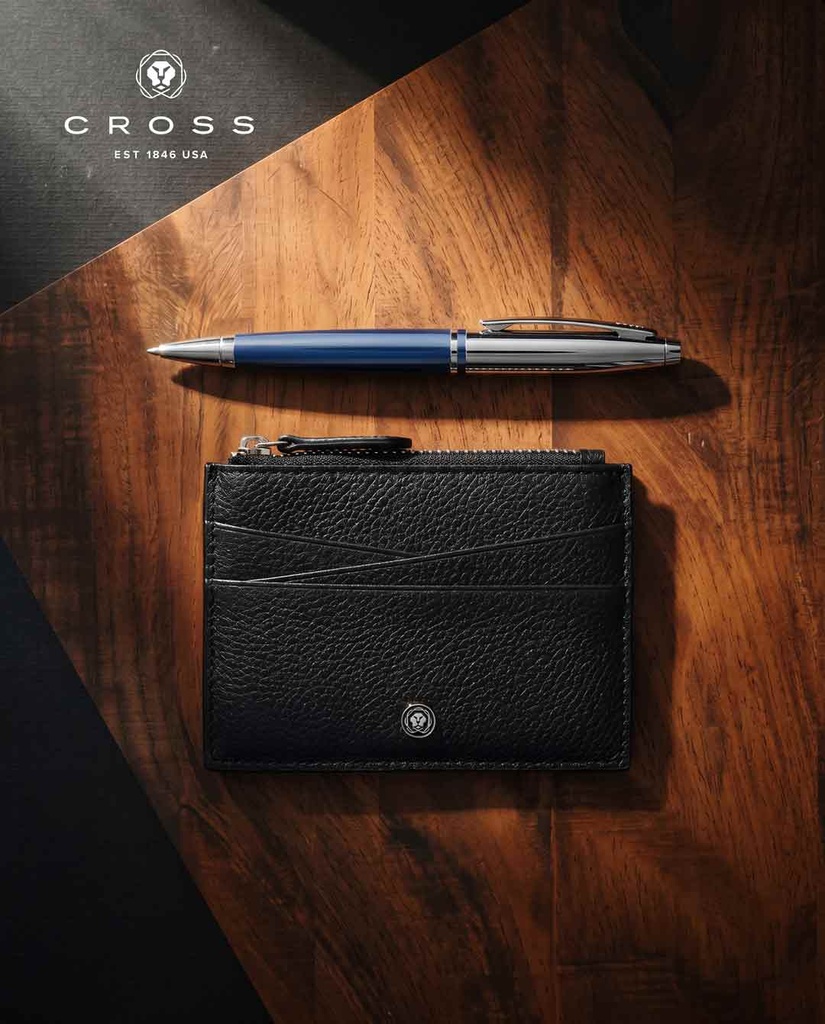 CROSS Pebble Leather Ladies' 6CC Zip Card Holder - Black