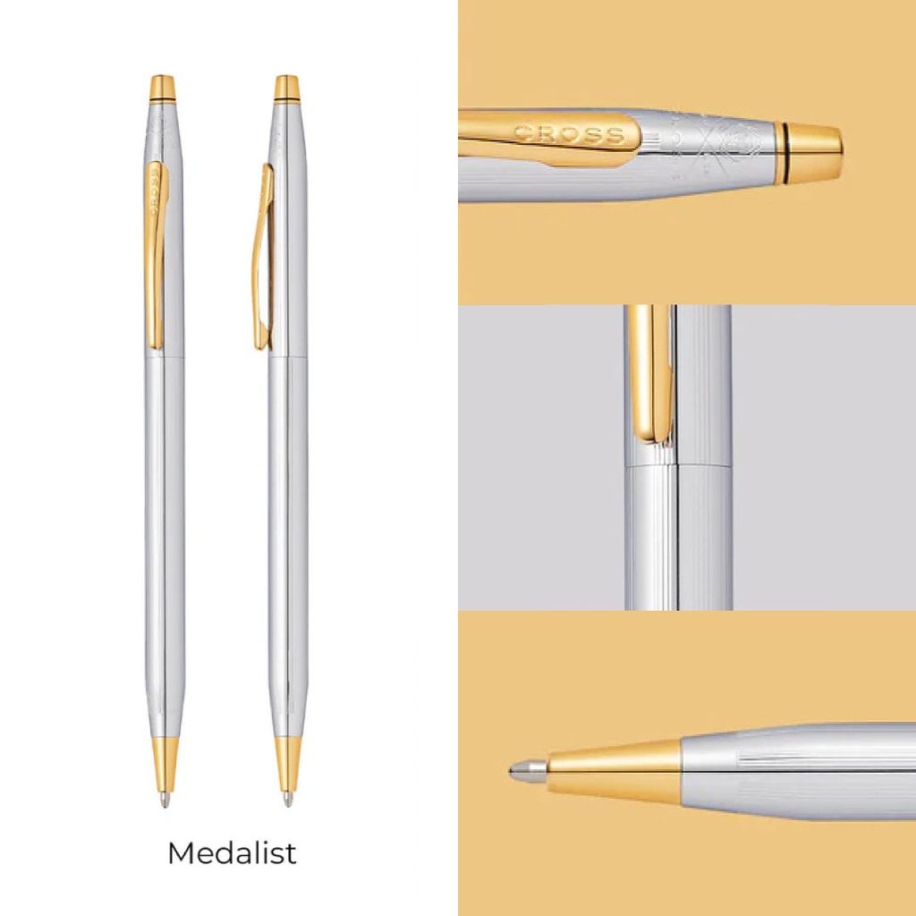Cross Classic Century® Medalist® Chrome with 23KT Gold Plated Appointments Ballpoint Pen  (Blue Ink)