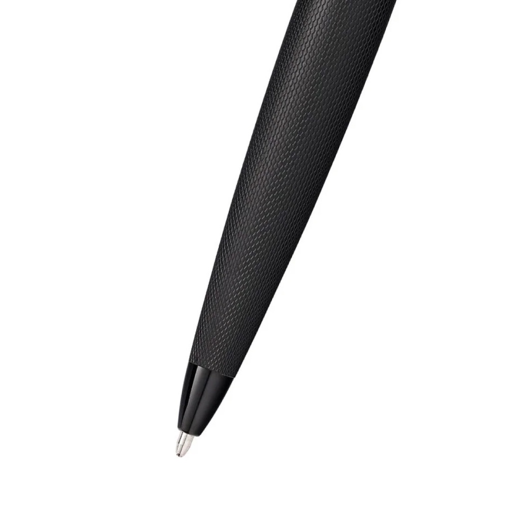 Cross ATX® Brushed Black with Machine-Turned Diamond Pattern Engraving with Polished Black PVD Appointments Ballpoint Pen (Blue Ink)
