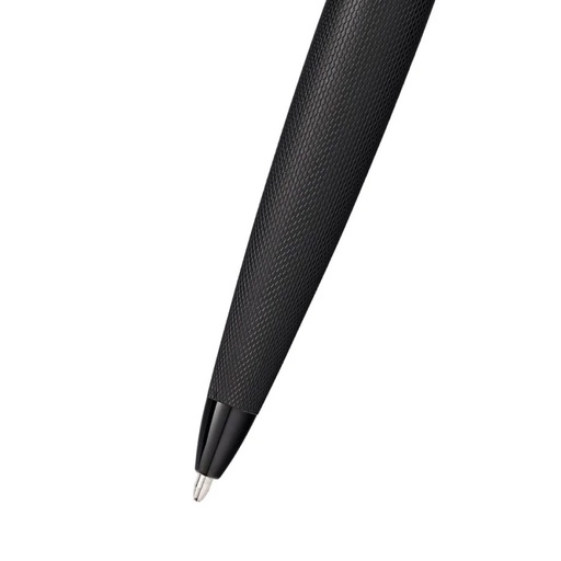 Cross ATX® Brushed Black with Machine-Turned Diamond Pattern Engraving with Polished Black PVD Appointments Ballpoint Pen (Blue Ink)