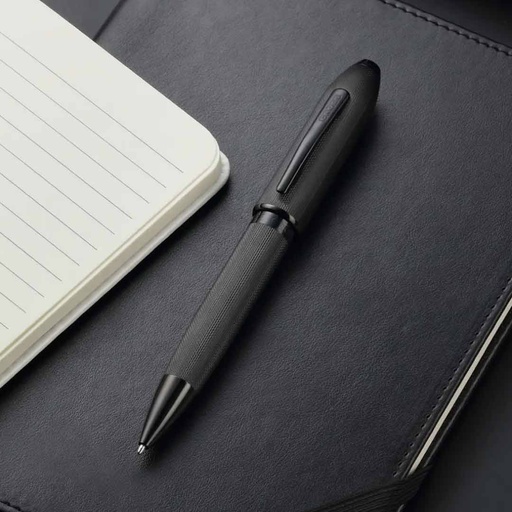 Peerless™ Polished Black PVD Engraved Diamond Pattern with Black PVD Appointments and Swarovski Crystal Ballpoint Pen (Blue Ink)