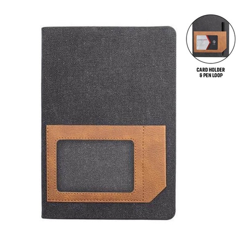 [NBSN 5364] ADANA - Santhome Recycled Canvas A5 Hard Cover Notebook with PU Pocket - Black